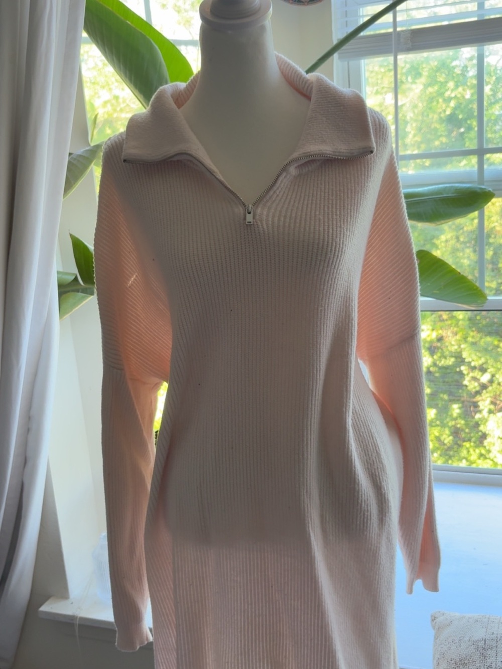 Alfani Light Pink Ribbed Half-Zip Sweater Dress